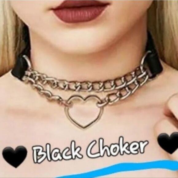 Chain Choker Collar, Heart Shaped Choker Necklace, S Choker, Gothic Chain Choker - Picture 9 of 12